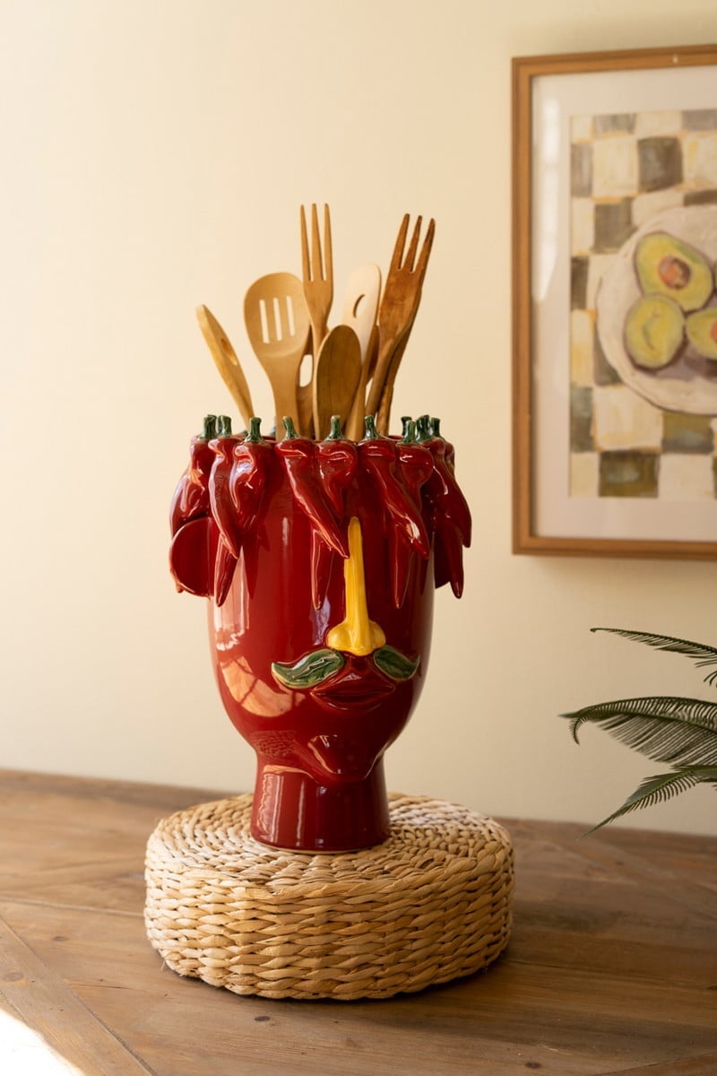 CST1007 Ceramic Produce Head Planter & Peppers - Multi Color & Red