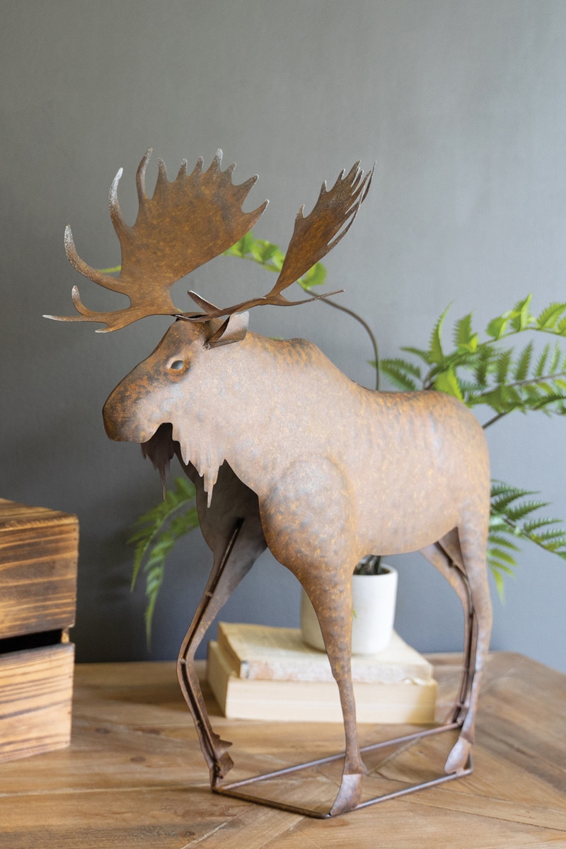 CZG1495 Rustic Metal Moose Sculpture, Brown