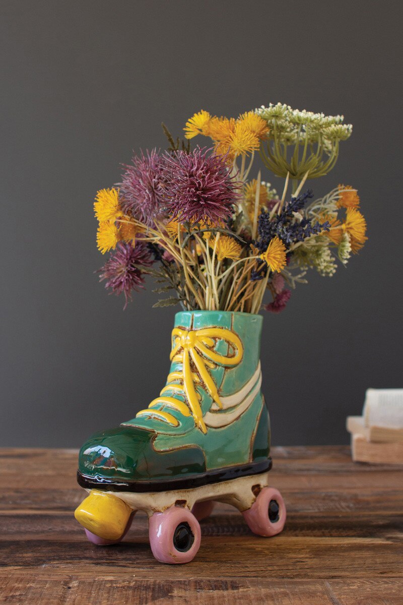 CDV2301K Ceramic Roller Skate Planter, Multi Color