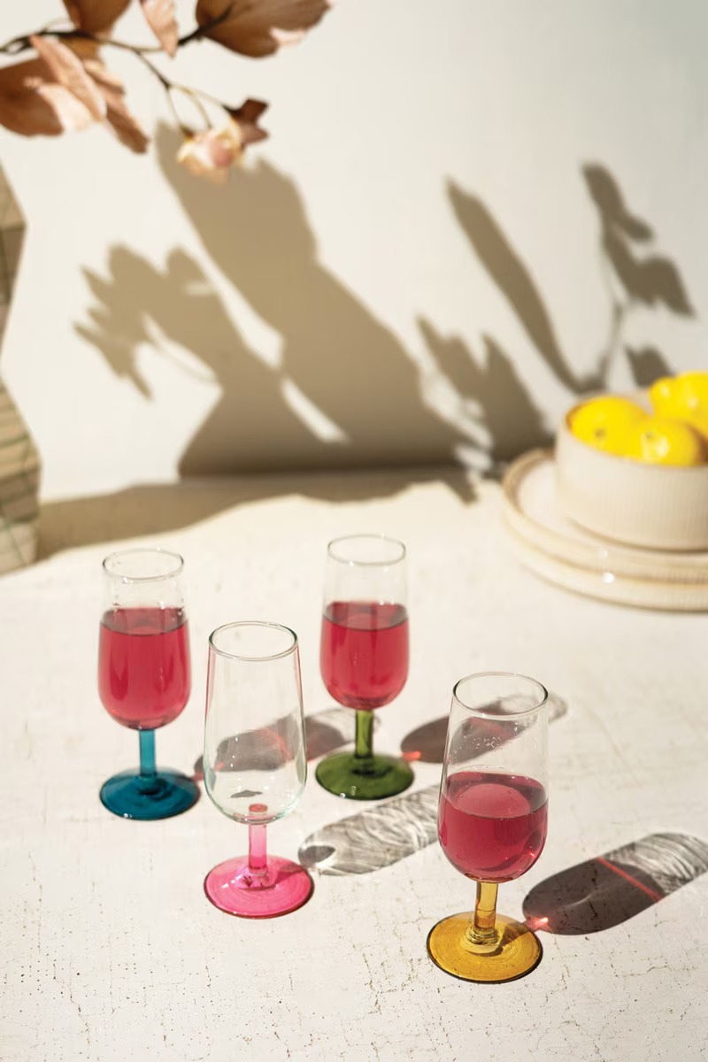 Picture of Kalalou CV2364K 2 x 5 in. Aperitif Glasses with Colored Stems, Multi Color - Set of 4