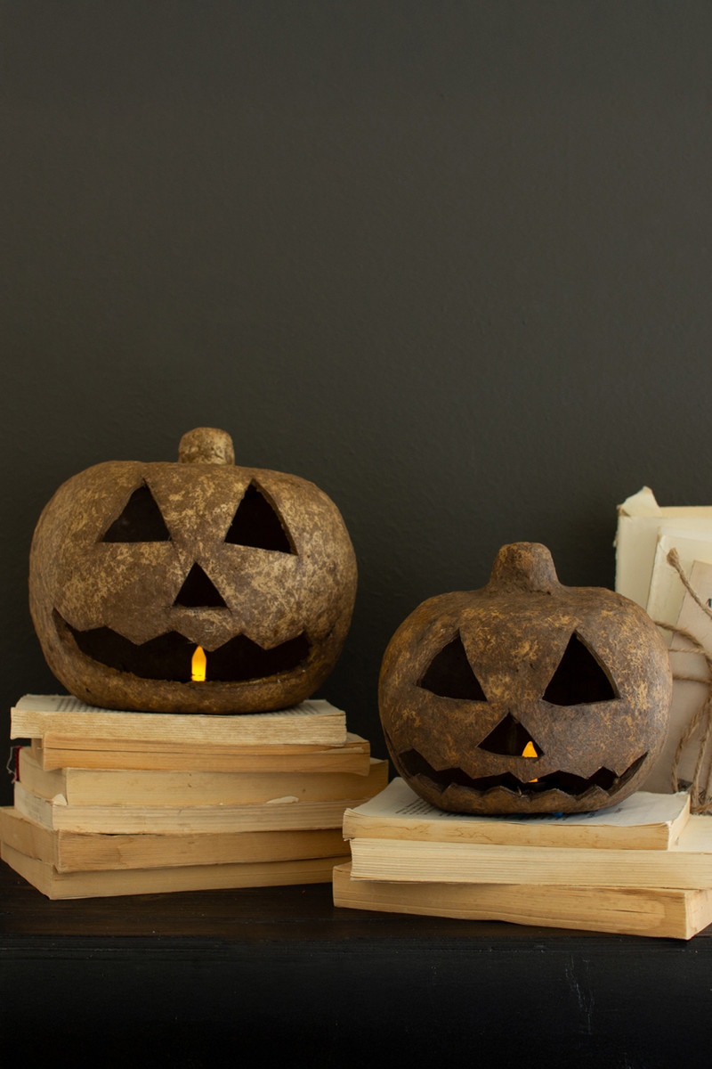 NASC1027K Paper Mache Jack-O-Lanterns - Brown - Set of 2