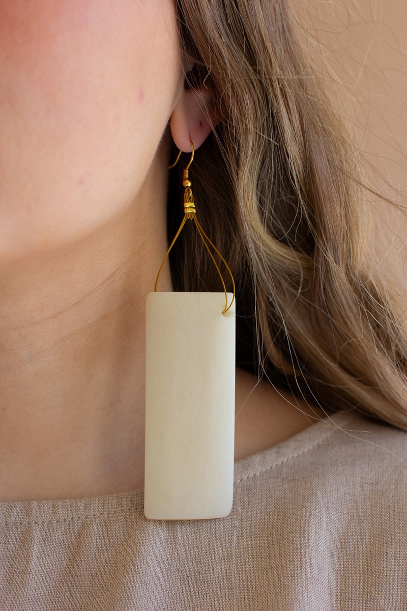NBB1003K Pair of White Bone Earrings