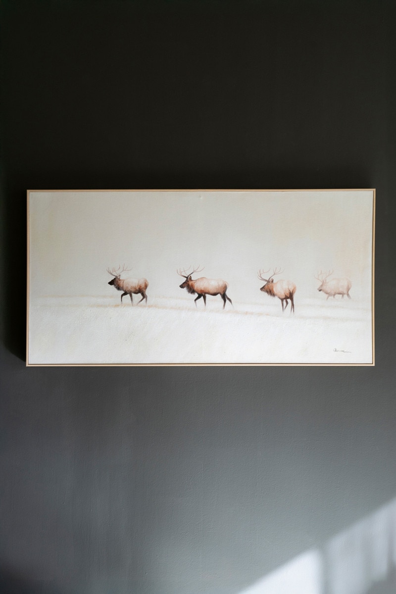 CAR1782 Framed Acrylic Elk Painting, Multi Color