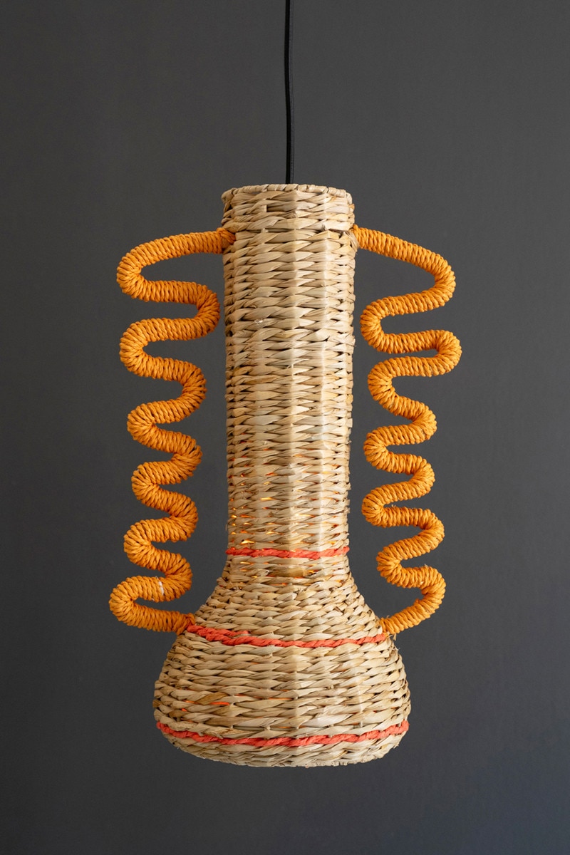 Picture of Kalalou CART1026 Recycled Paper Rope & Iron Pendant Light with Squiggle Detail&#44; Multi Color