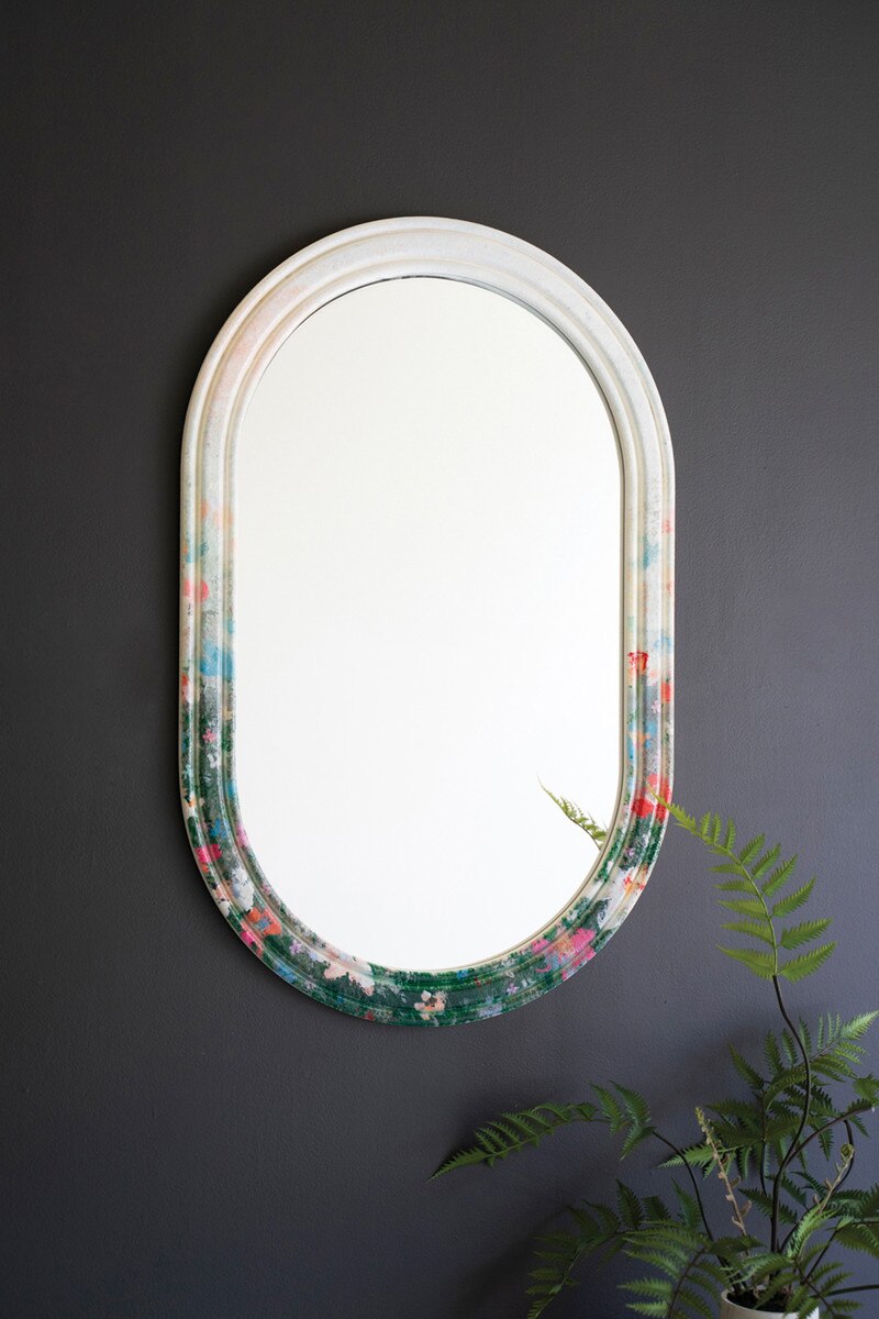 Picture of Kalalou CVY1464 Oval Floral Painted Framed Mirror - Multi Color
