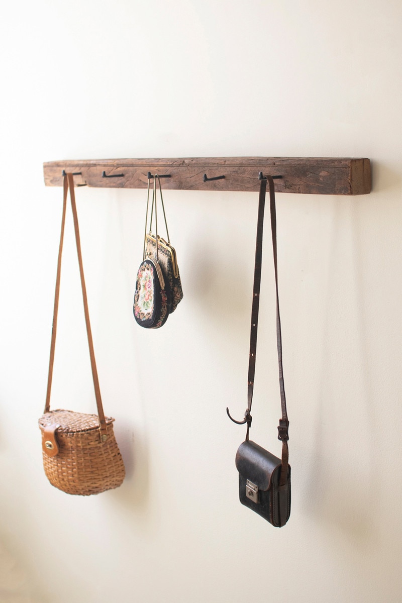 NMCC1395 Recycled Wood Coat Rack with Forged Iron Hooks - Brown