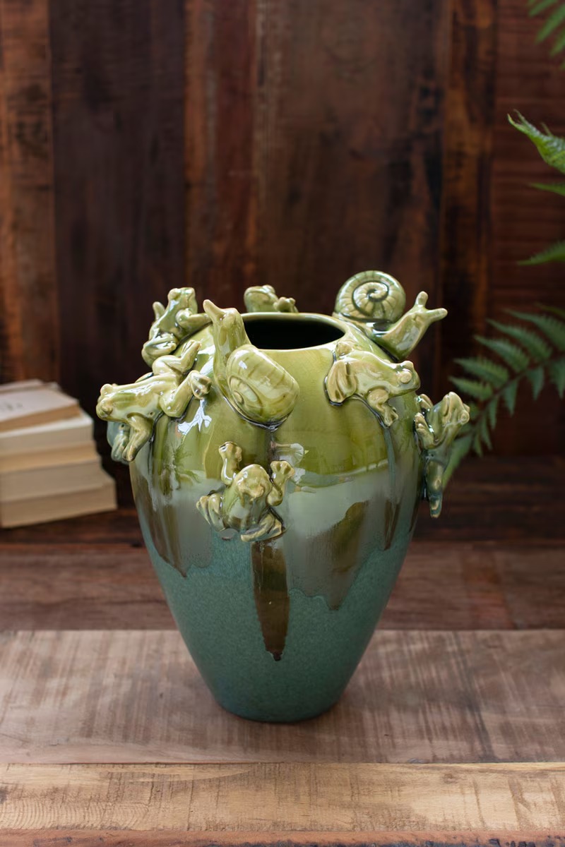 CHN1403 Ceramic Frogs & Snails Vase - Multi Color