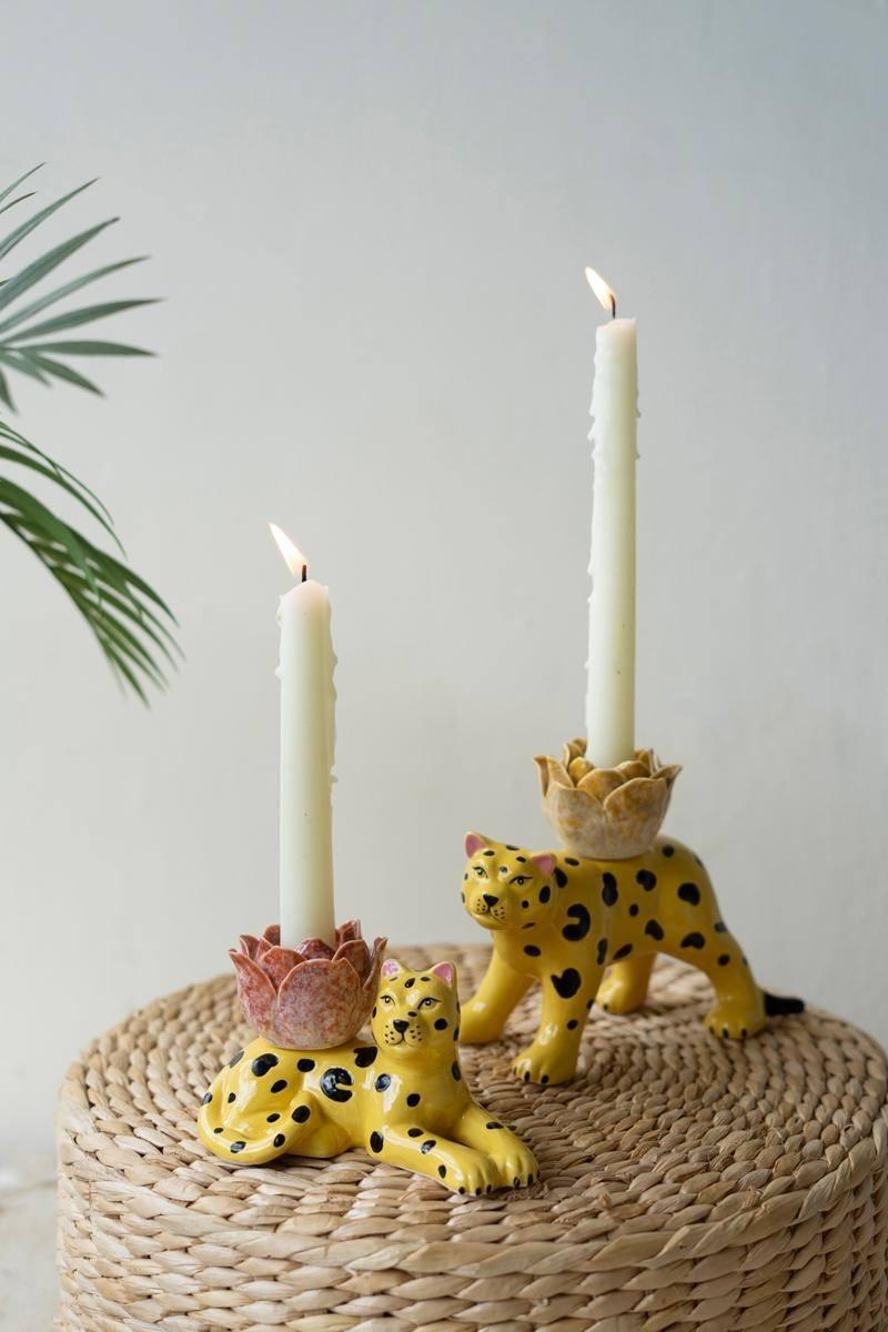 Picture of Kalalou CNA2090 Ceramic Cheetah Taper Candle Holders&#44; Multi Color - Set of 2