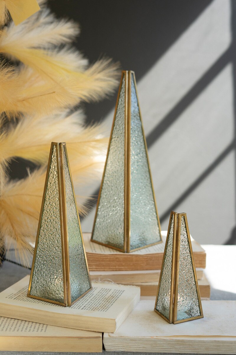 Picture of Kalalou NDE1542 Glass & Metal Christmas Tree Tealight Holders&#44; Gold & Clear - Set of 3