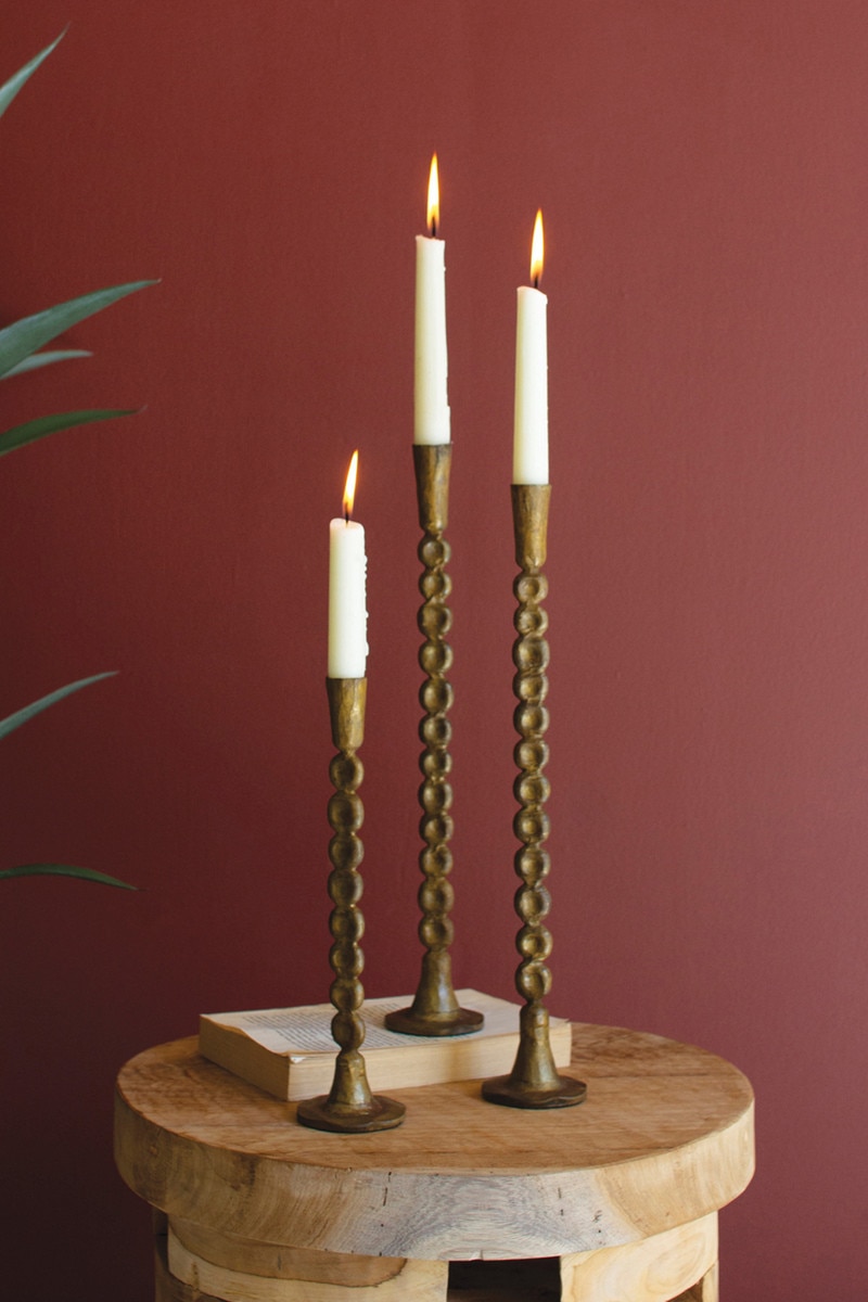 Picture of Kalalou NDE1554 Antique Brass Taper Candle Holders&#44; Gold - Set of 3