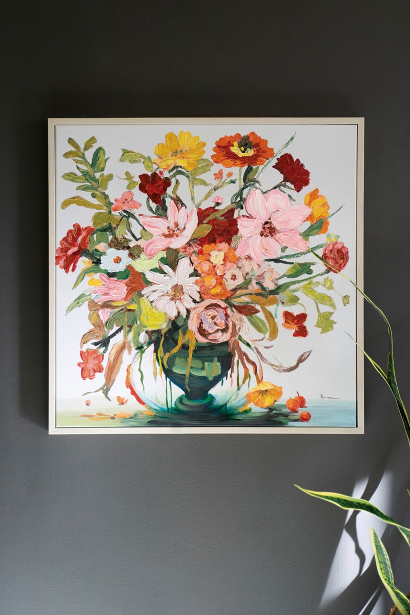 CAR1778 Framed Acrylic Floral Painting, Multi Color