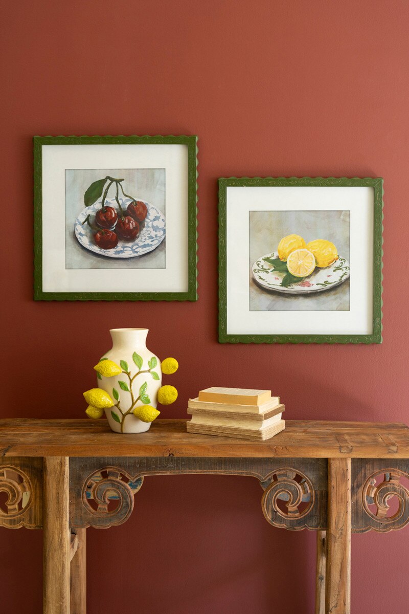 CHH1560 Framed Fruit Prints Under Glass Framed Art - Multi Color - Set of 2