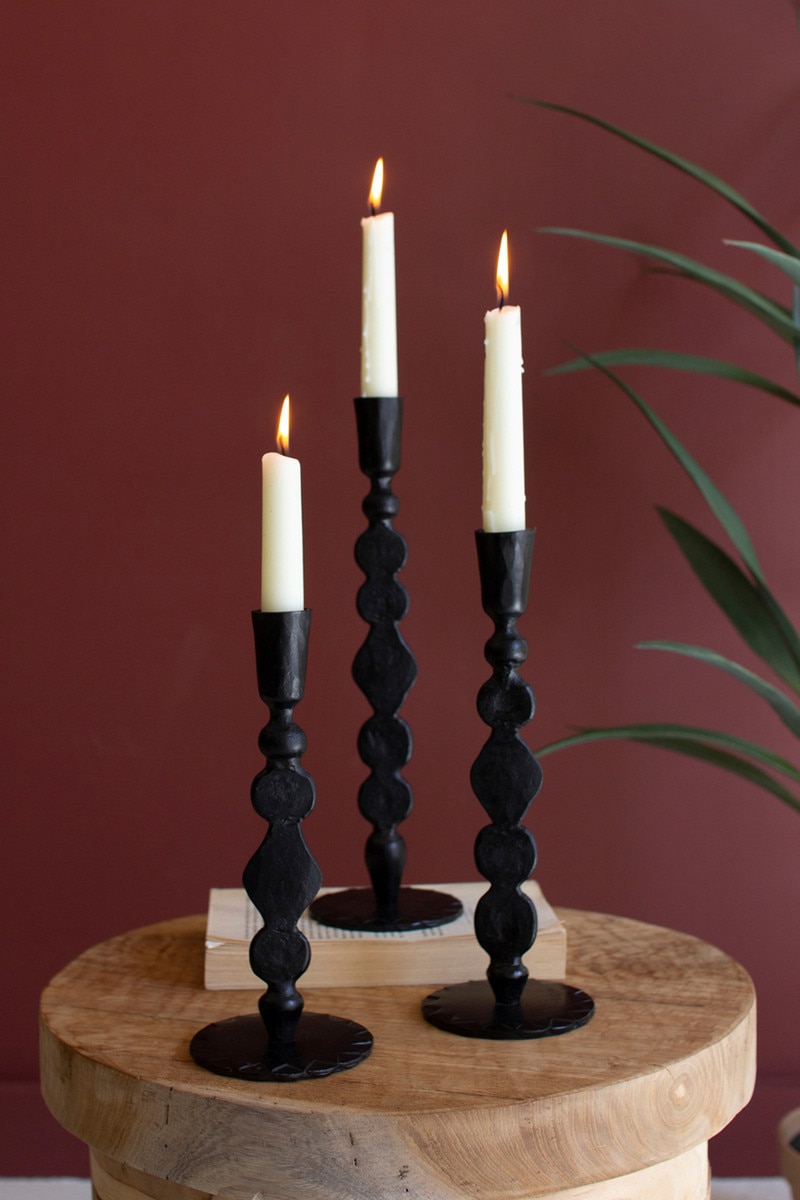 Picture of Kalalou NDE1539 Forged Iron Waxed Taper Candle Holders&#44; Black - Set of 3