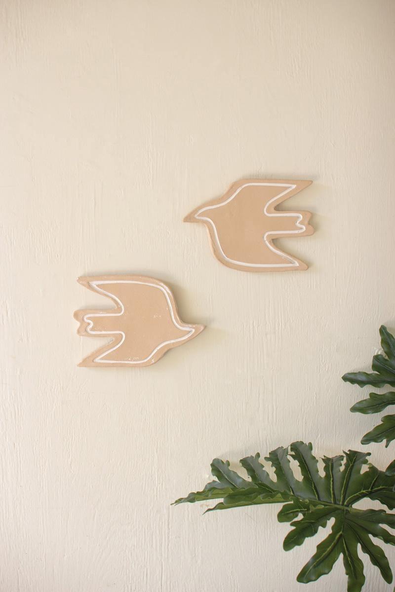 H4552 9 in. Clay Birds Wall Decor, Tan