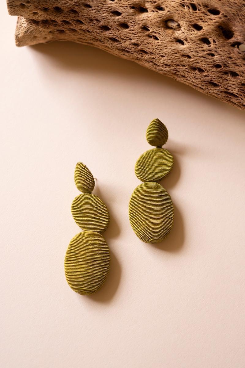 NGRA1167 3 in. Fabricwrapped Earrings, Chartreuse Green