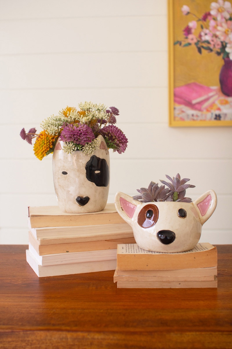 CDV2351K 4.5 x 4.25 x 6 in. Ceramic Black & White Dog Head Planters, Multi Color
