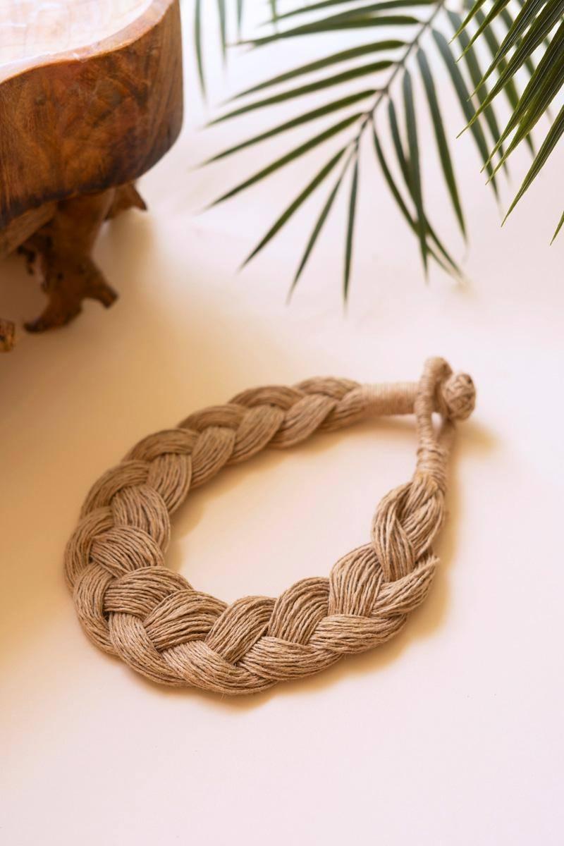 NBB1016 20 in. Natural Jute Braided Necklace, Tan