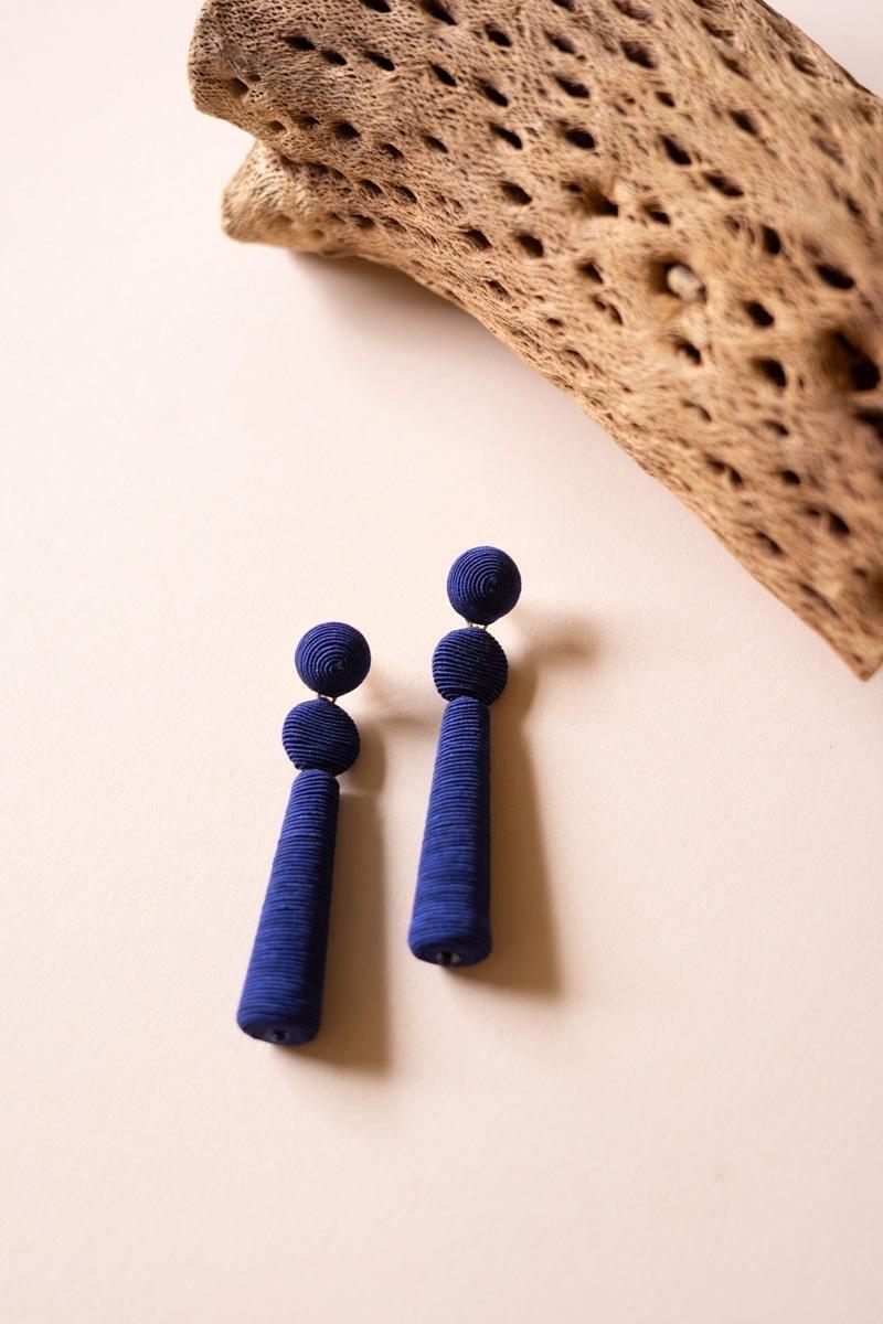 NGRA1165 3 in. Fabricwrapped Earrings, Cobalt Blue