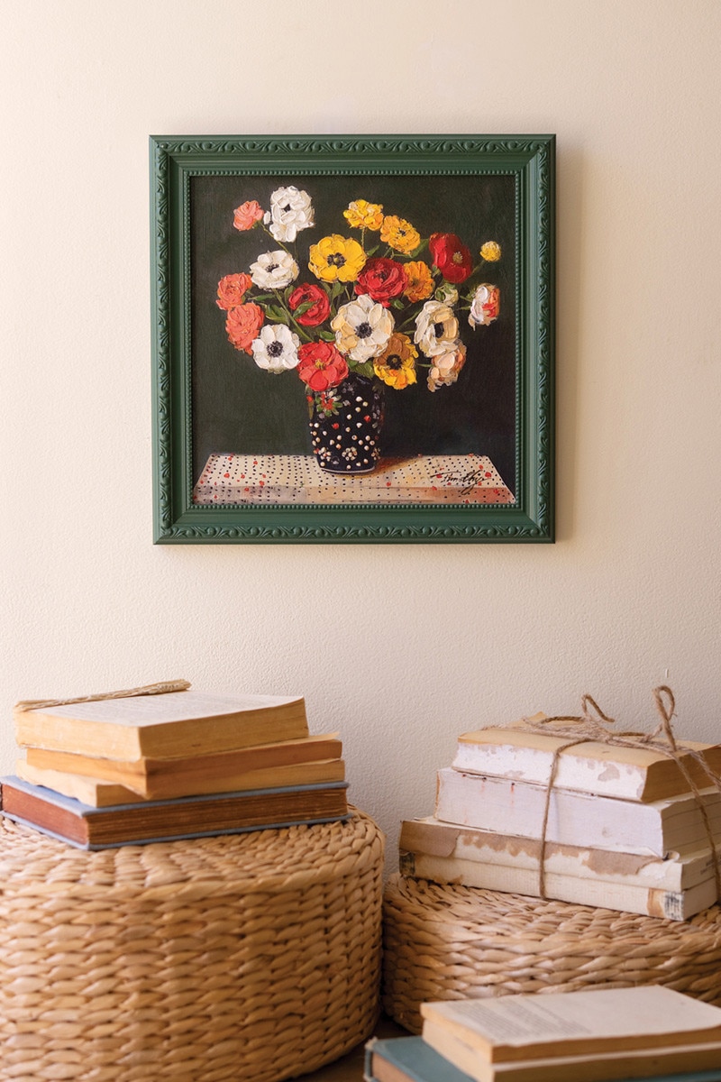 CAR1811 13 x 1 x 13 in. Green Framed Still-Life Painting, Multi Color