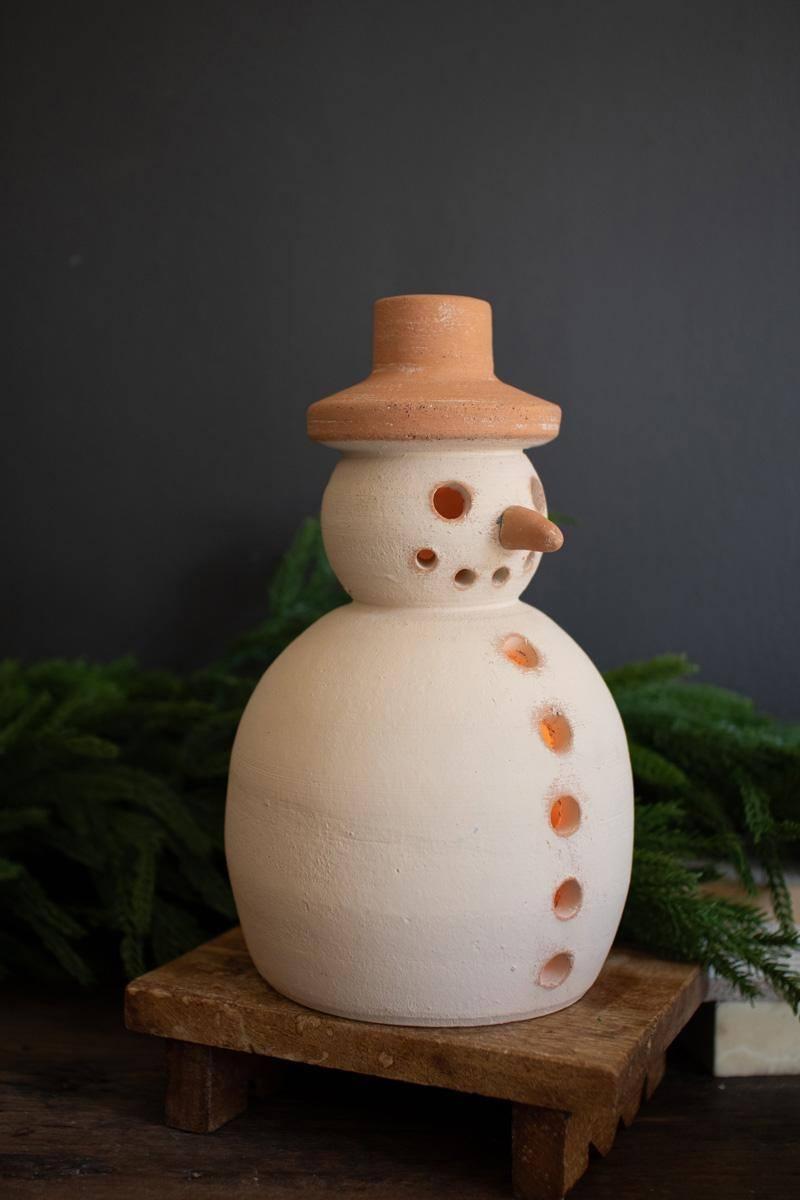 H4579 11 in. Ivory & Terracotta Snowman Luminary, Multi Color