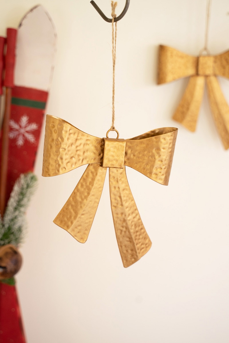 NKE1365 4 in. Antique Metal Bow Ornament, Gold