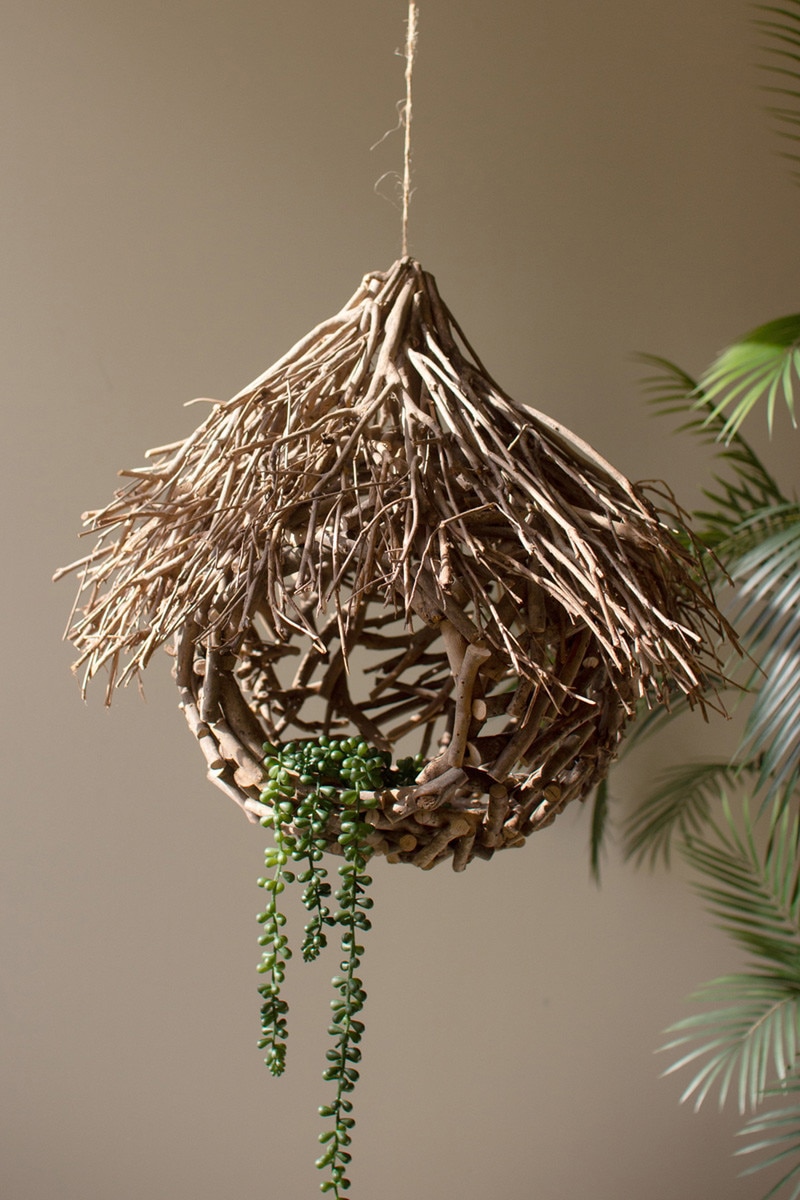 CHF1035 20 x 18 in. Hanging Tea Twig Bird House, Brown