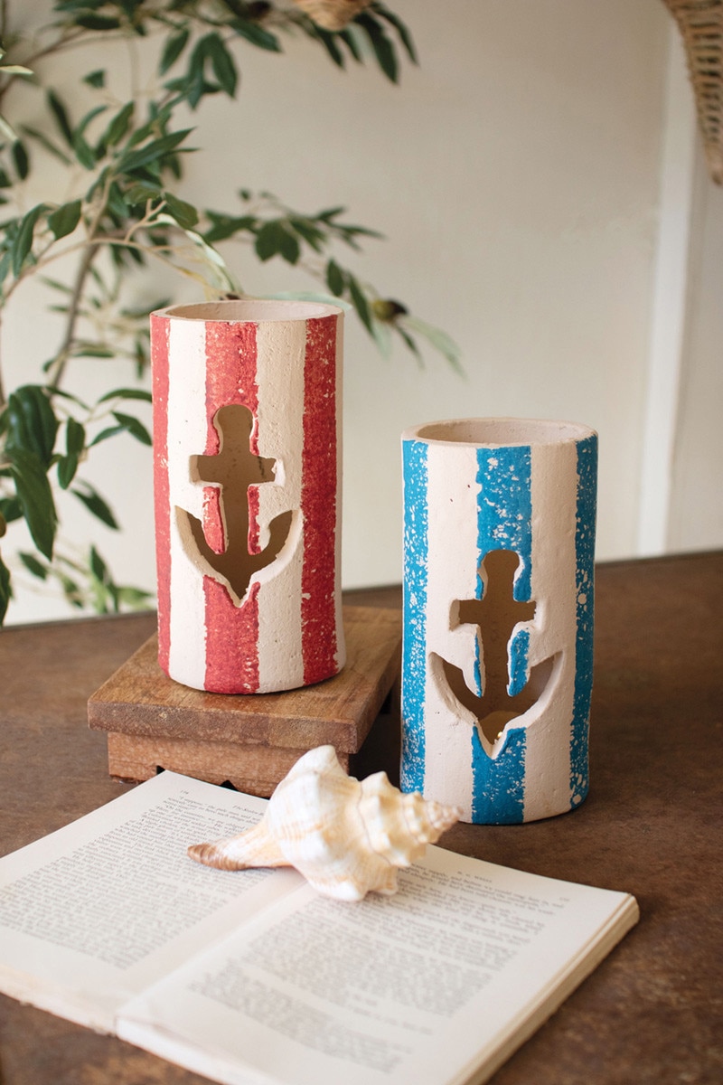 H4597 4.25 x 8.25 in. Painted Clay Anchor Luminaries, Multi Color