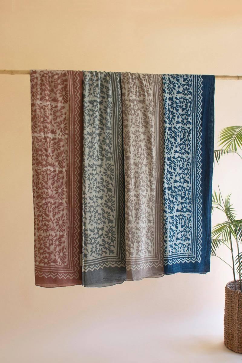 NKRT1000 74 in. Mud-Block-Printed Scarves, Multi Color