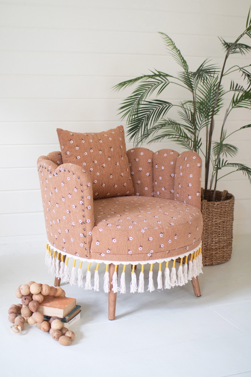 NPD1007 10 in. Upholstered Circle Chair with Tassels, Multi Color