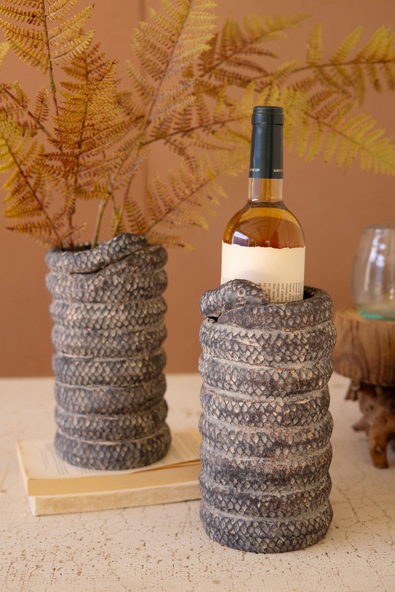 H4555K 5 x 10 in. Clay Snake Wine Cooler with Planter, Gray