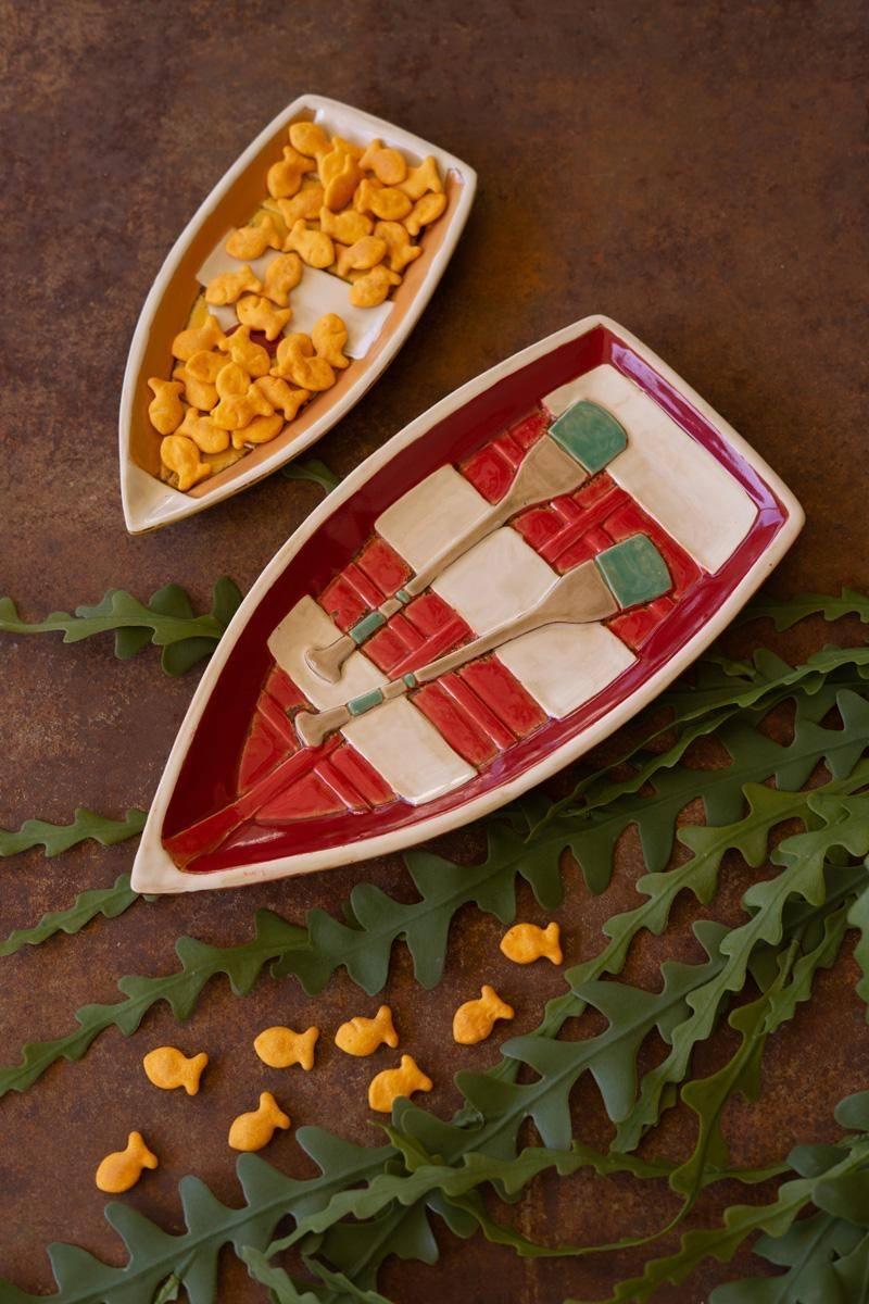 CDV2346 12 in. Ceramic Boat Platters, Multi Color
