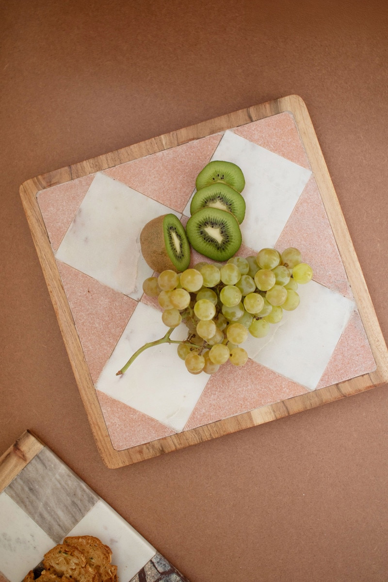 Picture of Kalalou NART1176 12 x 12 x 1 in. Rectangle Marble & Wood Checkered Serving Board, Multi Color
