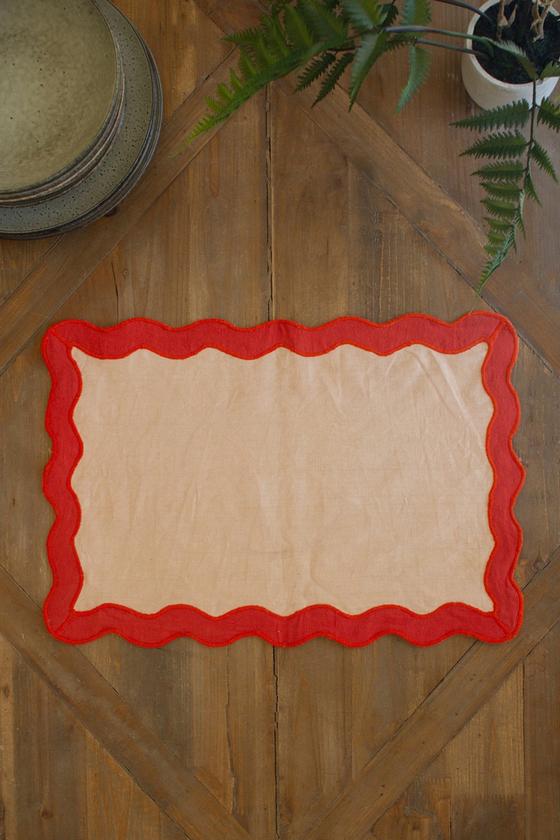 Picture of Kalalou NBC1024 13 x 19 in. Ruffle Edge Placemat, Poppy Orange
