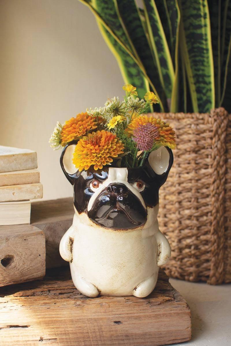 CDV2331 5 in. Ceramic French Bulldog Planter, Multi Color