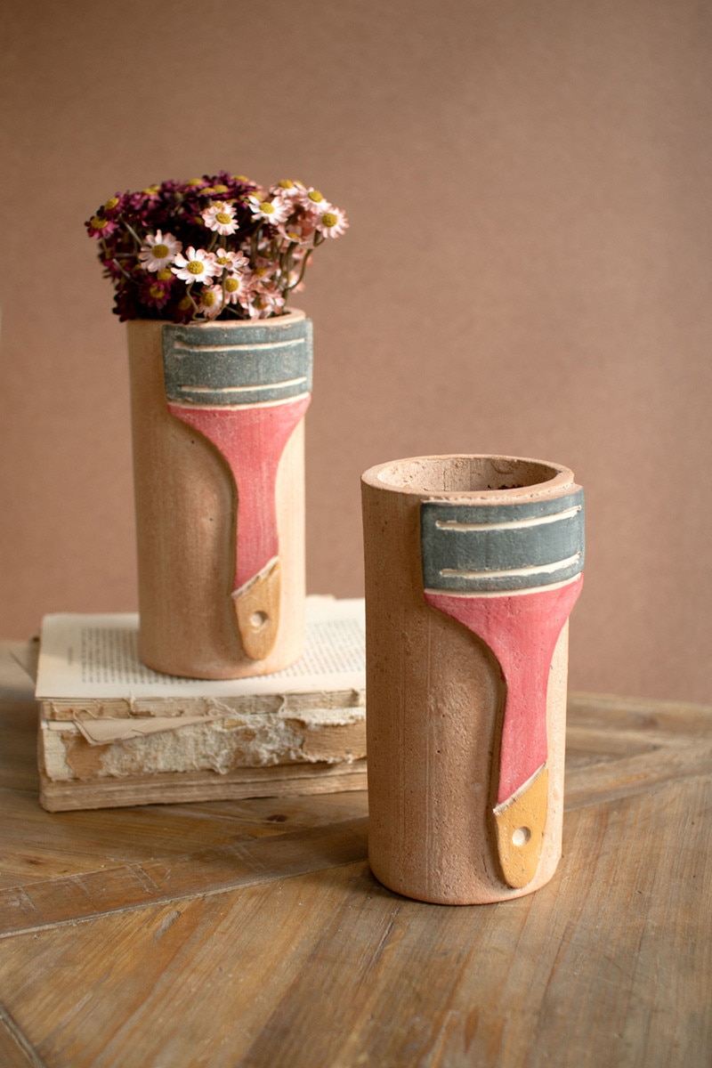 Picture of Kalalou H4562 4.5 x 8.5 in. Painted Clay Paint Brush Vase&#44; Multi Color