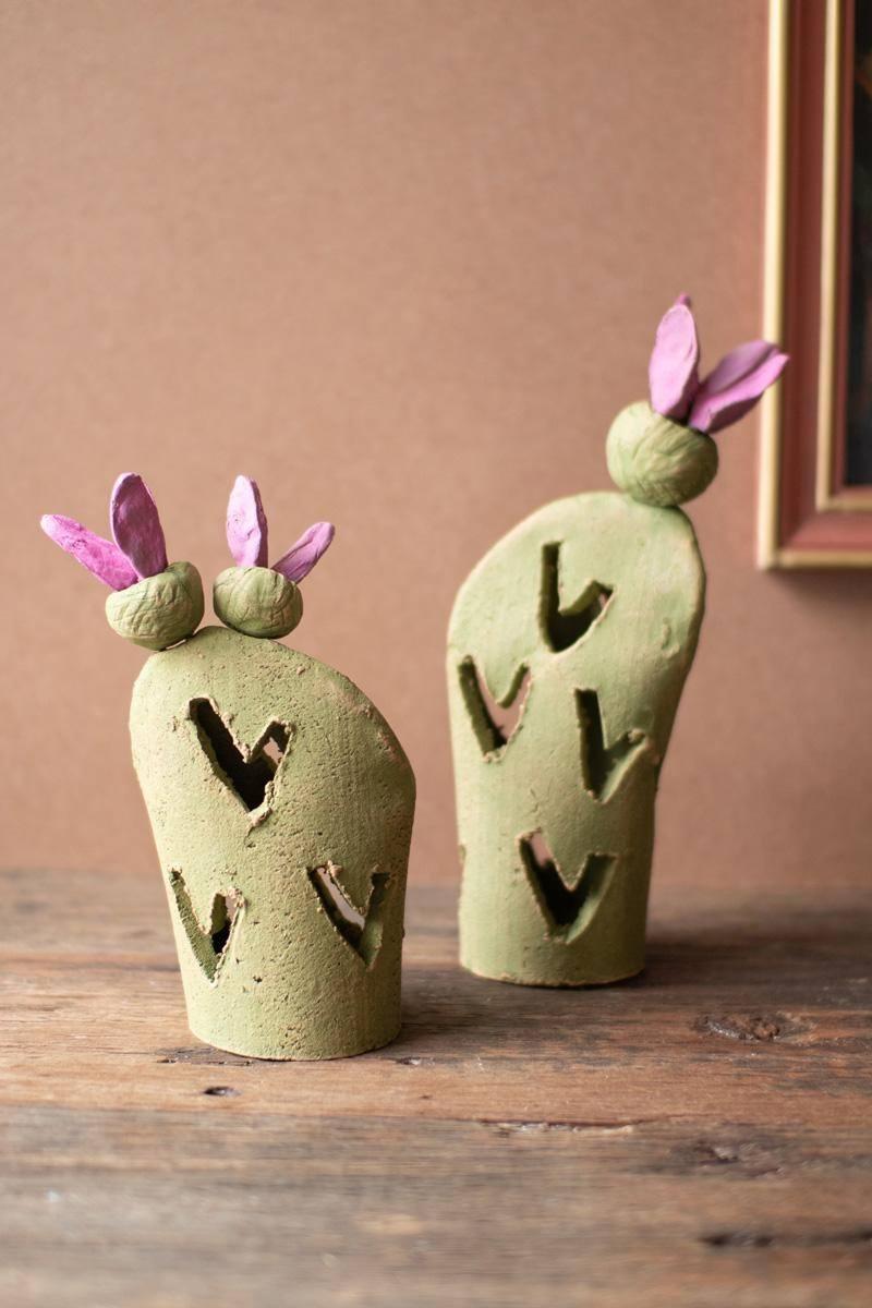 H4586 6 in. Prickly Pear Clay Luminaries, Multi Color