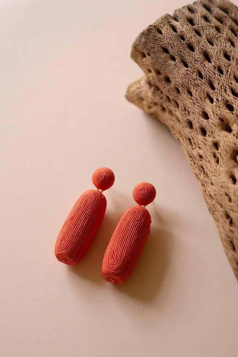 NGRA1164 2 in. Fabricwrapped Earrings, Coral Orange