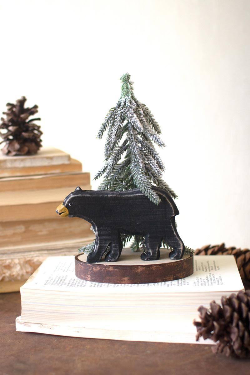 CJFB1016 6 in. Wooden Bear with Christmas Tree, Multi Color