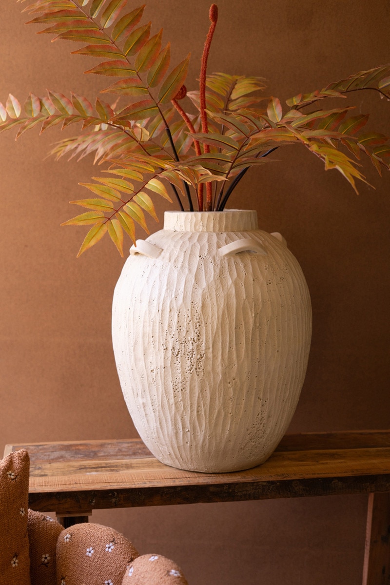 CMAY1090 14 x 19 in. Stone Composite Urn with Four Handles, Beige