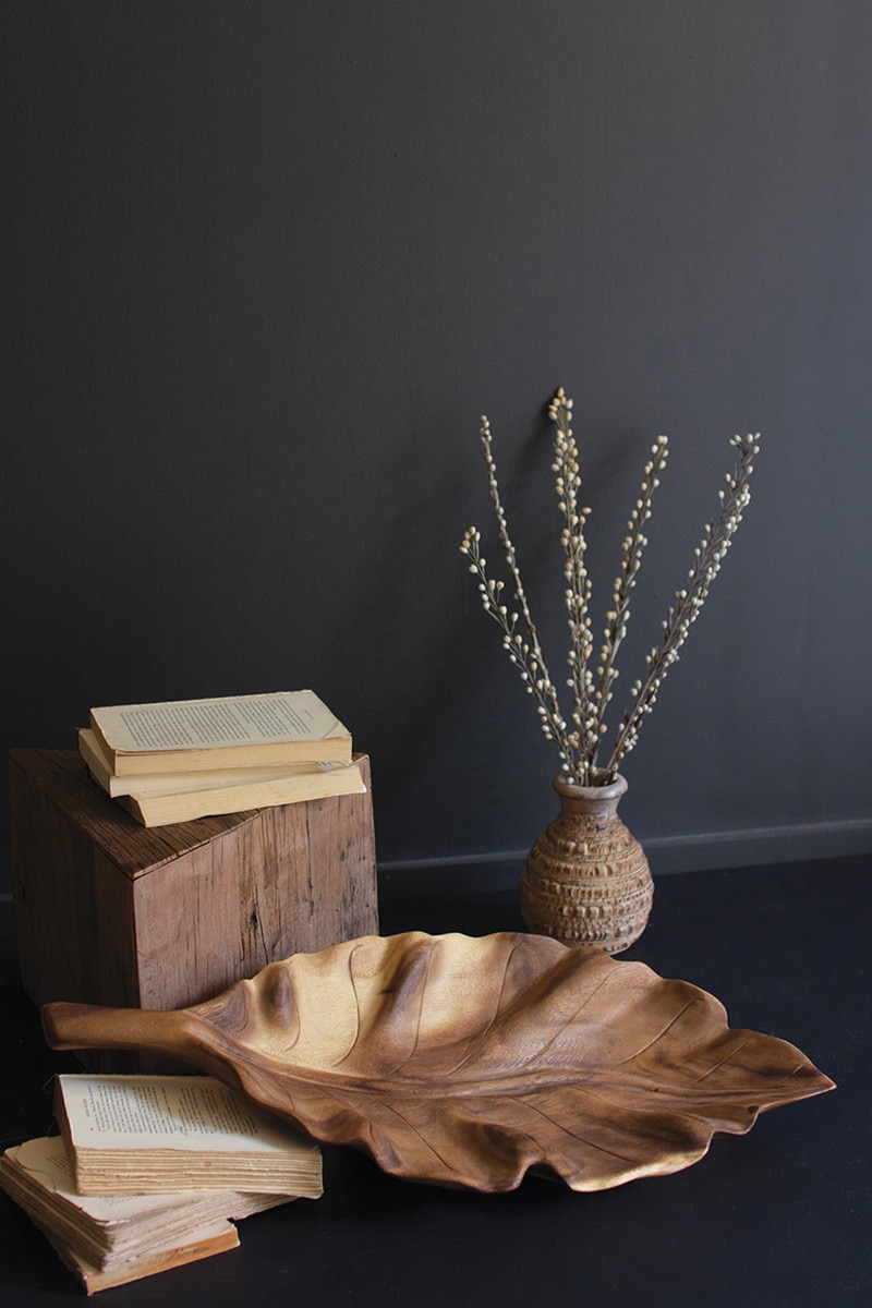 Picture of Kalalou DRA1007 Wooden Teak Leaf Tray, Brown