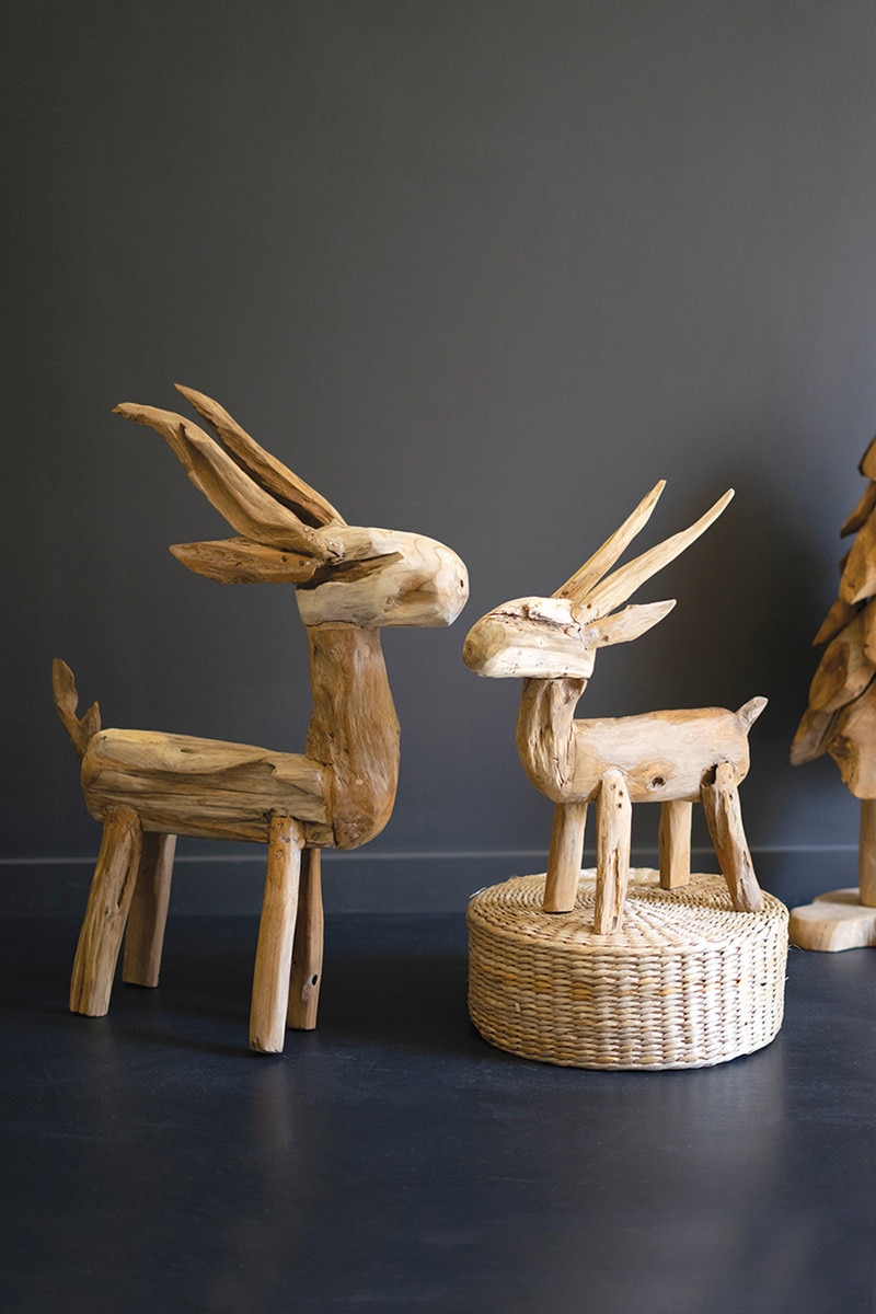 DWA1032 Rustic Teak Reindeer, Brown - Set of 2