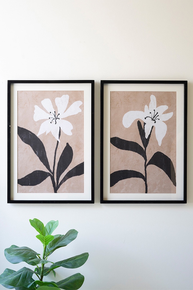 CHH1514 Framed Flower Prints Under Glass, Multi Color - Set of 2