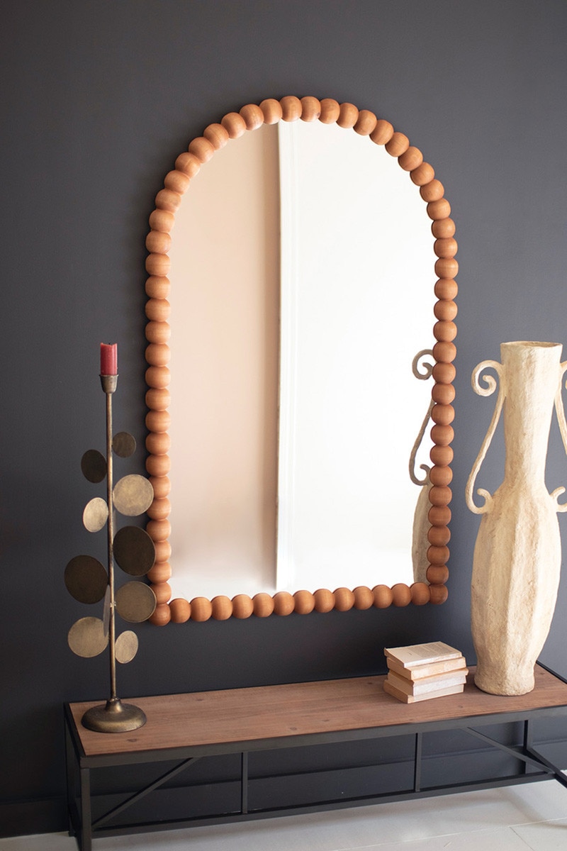 CMN1594 Wooden Ball Arched Mirror, Brown