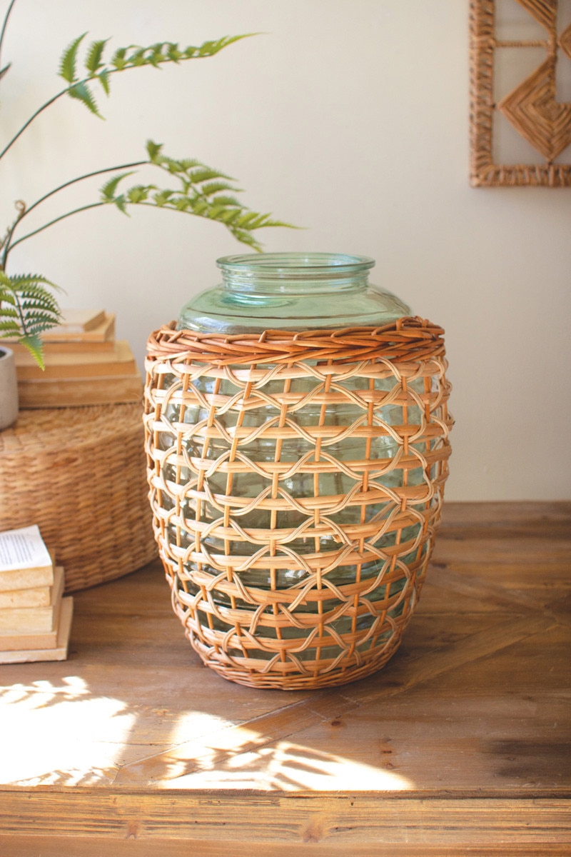 Picture of Kalalou CLAN1219 Willow Wrapped Glass Vessel - Brown