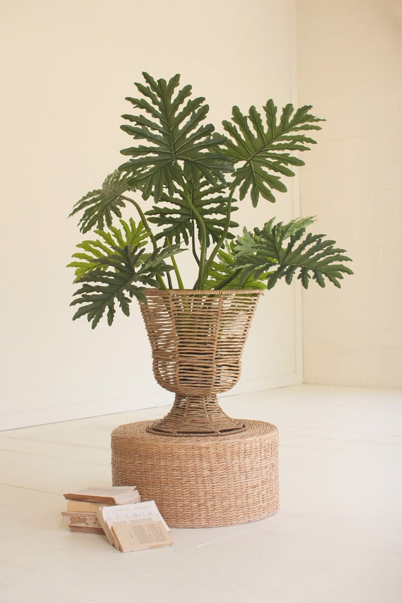A6639 Iron & Seagrass Urn Planters - Brown