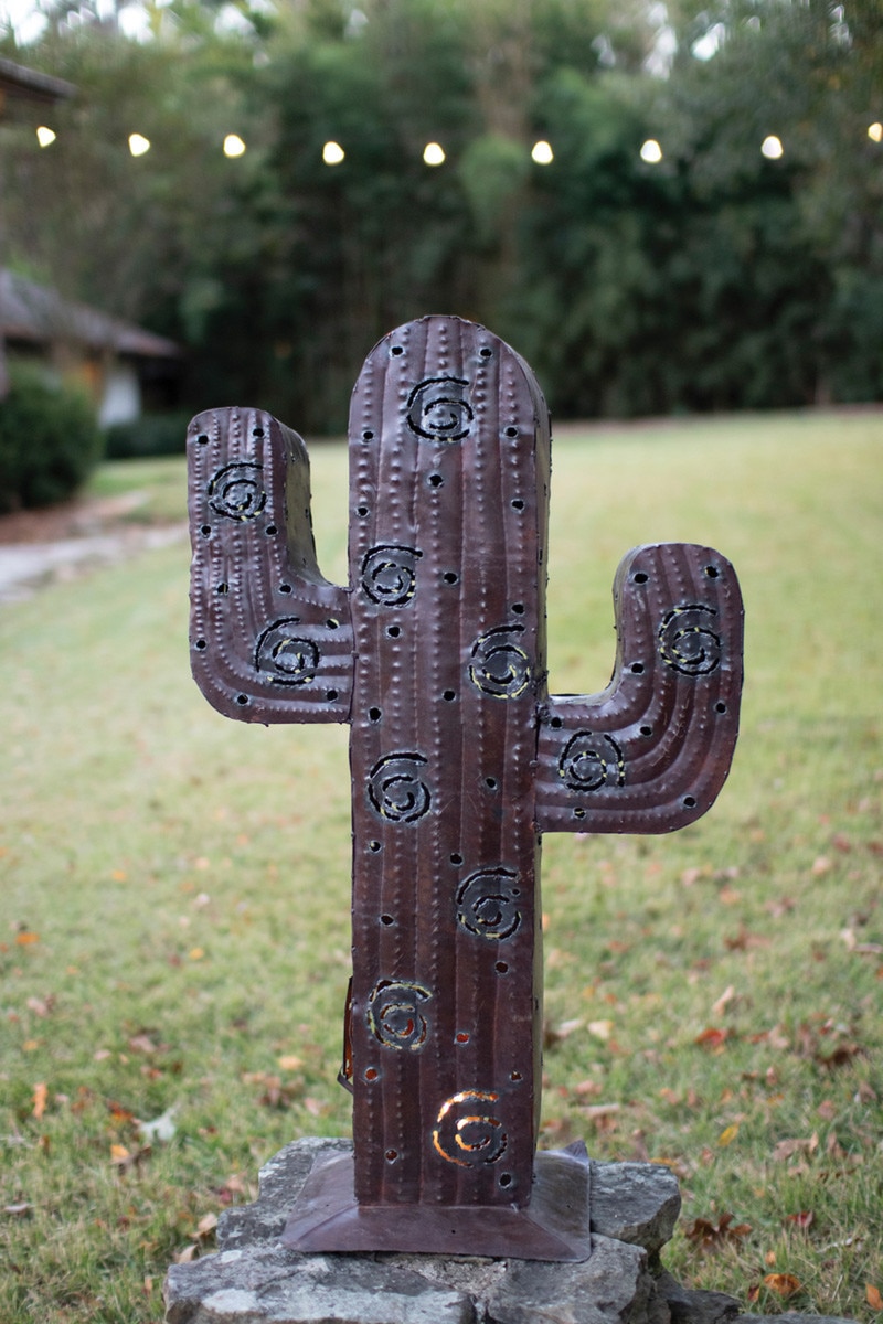 A6655 22 x 12 x 36 in. Iron Cactus Luminary - Brown
