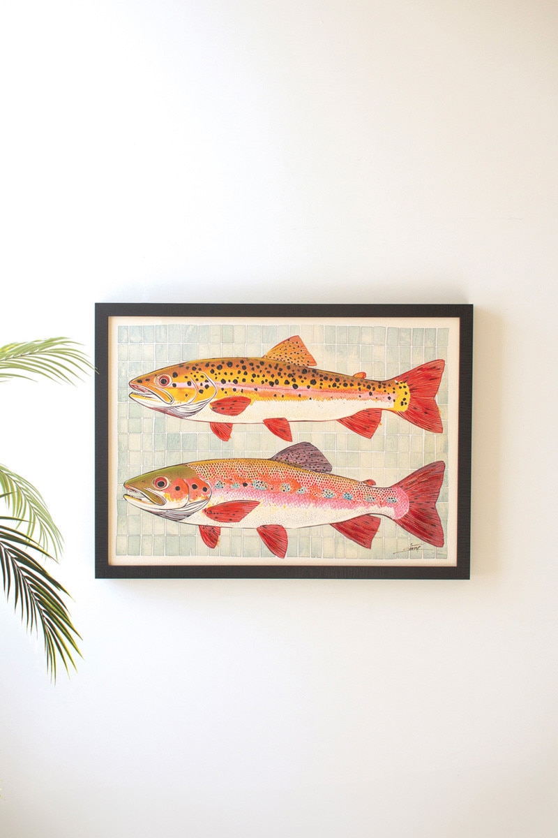 CAR1836 Framed Painting of Two Fish, Multi Color