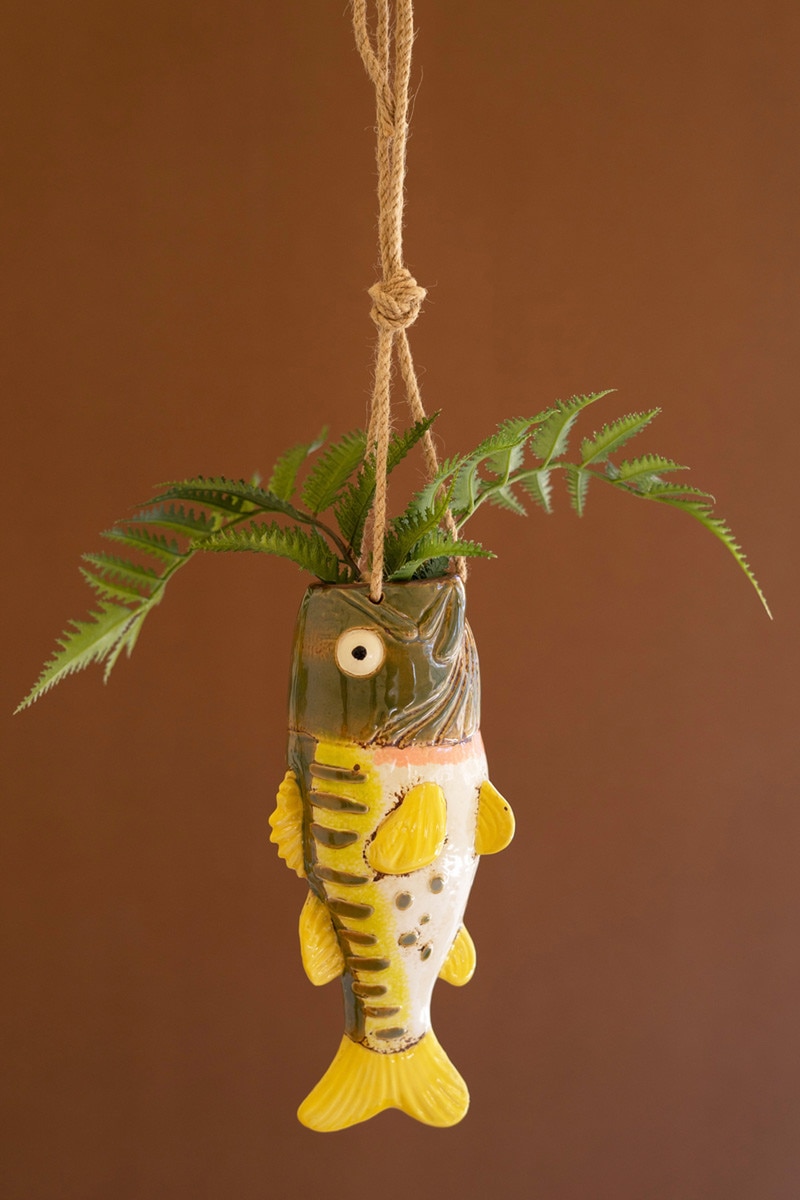 CDV2352 Ceramic Largemouth Bass Hanging Vase, Multi Color
