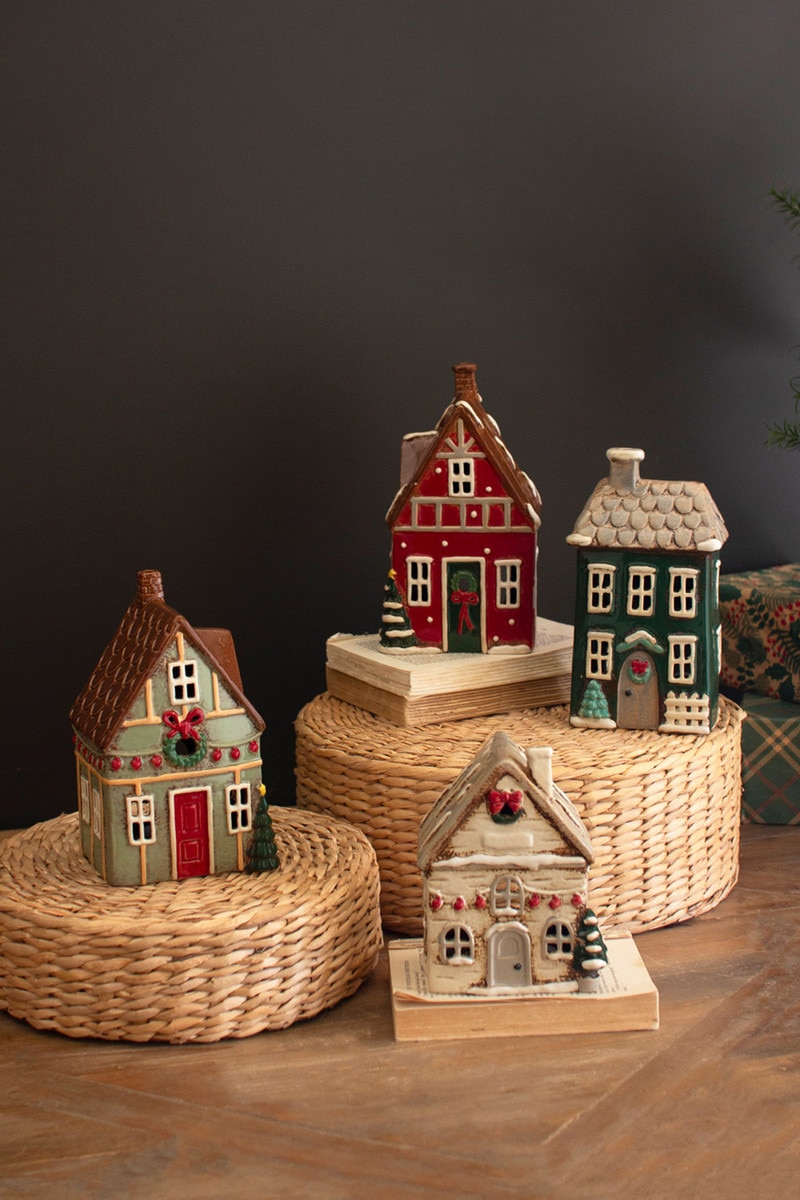 CDV2354 Ceramic Christmas Village Decoration Set, Multi Color - 4 Piece