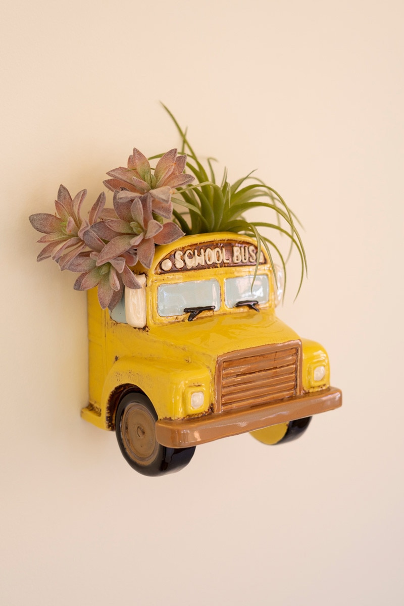 CDV2357 Multi Color Ceramic Yellow School Bus Wall Planter